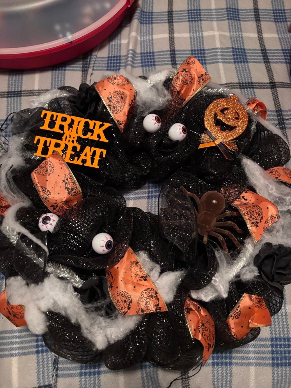 Halloween Wreath - Black & Orange Trick or Treat Decoration